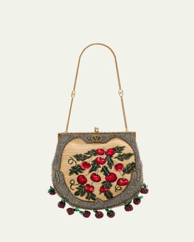 Nellcote Fairytales Raffia Cherry Jacquard Clutch Bag